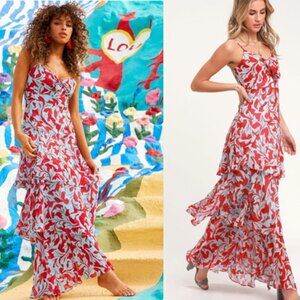 Lulu's Red and White Floral Maxi Dress